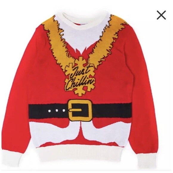 NEW Ugly Christmas Santa Suit Knit Beard Red Sweater Mens Large - Picture 1 of 10